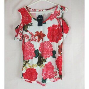 NWT Koncle Women's Open Shoulder Bright Colorful Floral Blouse Size Small